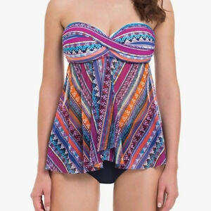 Profile by Gottex Women Flyaway Strapless Bandeau Tankini Swimsuit Purple size 8